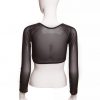 Black sheer long-sleeve crop top, stylish and trendy, perfect for layering or casual wear. Made of lightweight, translucent fabric for a modern, edgy look.