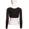 Black long-sleeve crop top on a mannequin, fashionable and trendy, perfect for casual wear or layering.