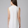 Elegant white sleeveless top with clean lines, perfect for modern fashion or professional wear, featuring a simple round neckline and lightweight fabric.