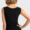 Luxurious black sleeveless top with a fitted silhouette, perfect for casual or professional outfits, featured on Katy Y Maker for stylish modern women.