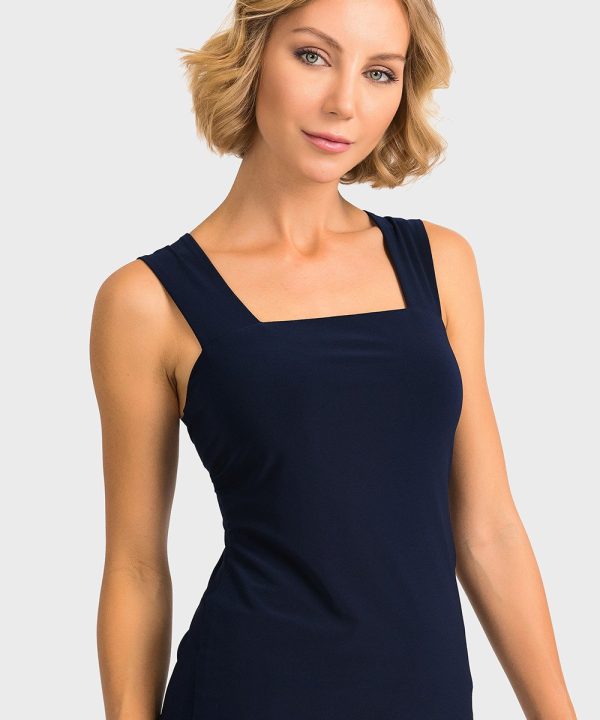 Elegant navy sleeveless top, stylish women’s fashion essential, perfect for casual or office wear, crafted from high-quality fabric for comfort and durability.