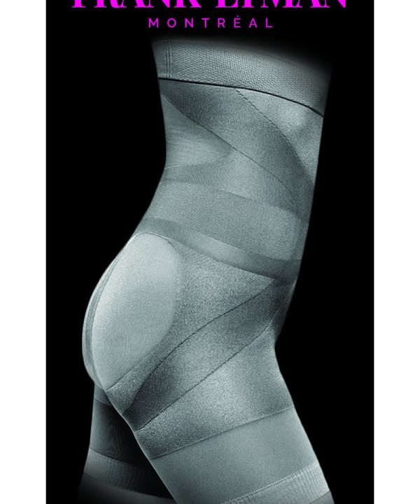 Layered high-quality tights with a modern, artistic design in shades of gray, perfect for fashion-forward style and creative photo shoots.