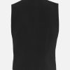 Black sleeveless blazer for women, tailored fit, modern and professional style, perfect for office or formal occasions. Made from high-quality fabric with clean stitching details.