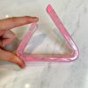 Pink marbleized acrylic trapezoid shape jewelry display stand for necklaces or bracelets.