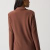Luxurious satin blazer in warm brown color, stylish and elegant women's clothing from katyamaker fashion collection.