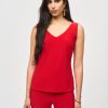 Vivid red sleeveless blouse and matching pants featuring elegant V-neck design, perfect for stylish women's fashion, from katyamaker website.