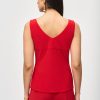 Smooth red sleeveless top with V-neck back, stylish women's fashion blouse, elegant sleeveless shirt for women, versatile red top perfect for office or night out.