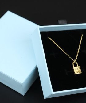 Delicate gold padlock necklace in elegant gift box, jewelry for women, handmade gold jewelry, stylish accessory, katyamaker.
