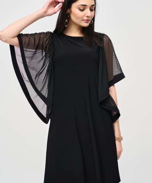 Silky Knit and Mesh Trapeze Dress