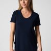 Relaxed navy blue women's short sleeve tunic top, comfortable and stylish casual apparel, perfect for modern everyday wear, available at Katya Maker.