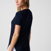Navy blue women's athletic t-shirt, casual wear, stylish sportswear, comfortable activewear, modern design for women.
