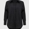Luxury black button-up shirt with silver sparkle dots for women, stylish evening wear or office attire, chic and elegant clothing by katyamaker.