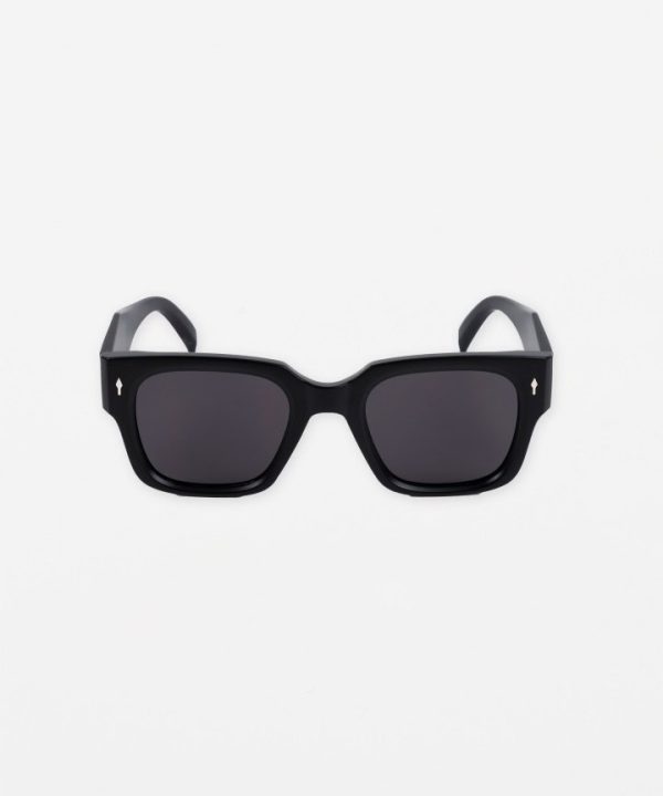 Black oversized square sunglasses with dark lenses for statement summer accessories and UV protection.