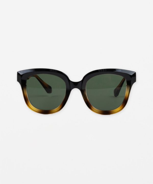 Sunglasses with black and tortoise shell frame and dark green lenses, stylish accessories for sun protection and fashion.