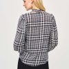 Black and white houndstooth blouse with puffed sleeves for women, stylish and chic fashion, perfect for office or casual wear, from katyamaker collection.