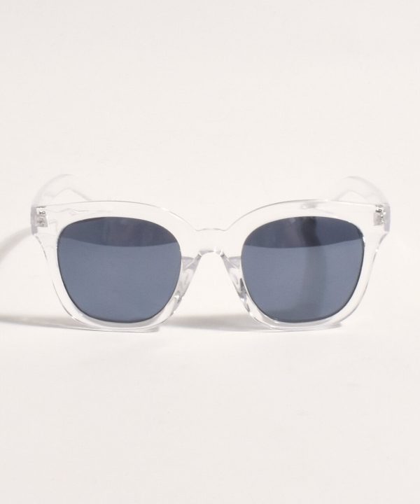 Sunglasses with transparent frame and dark lenses, stylish accessories for fashion and UV protection.