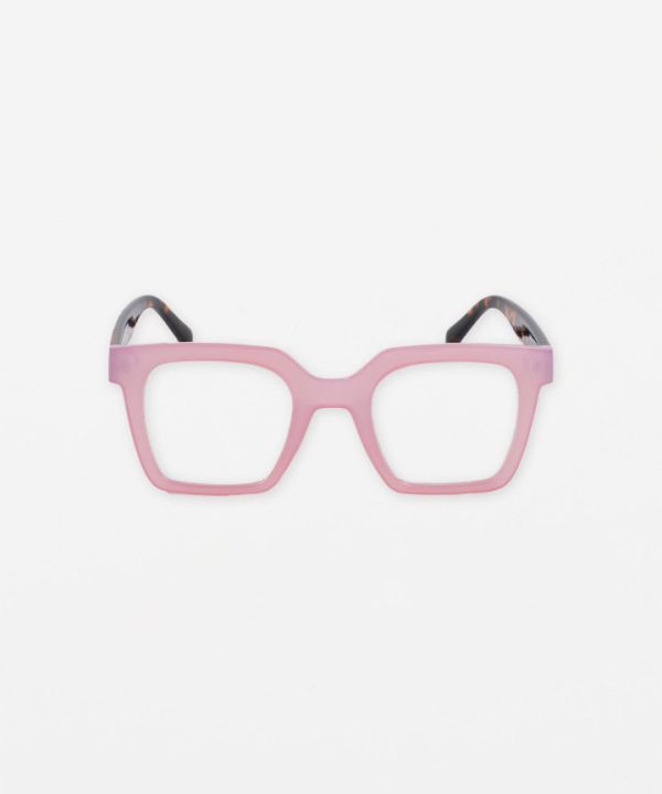 Pink and black stylish eyeglasses with bold square frames, perfect for modern eyewear fashion and vision correction.