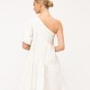 Elegant white one-shoulder midi dress with puffed sleeve, perfect for summer and resort wear, designed by Katya Maker for sophisticated, stylish occasions.