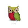Colorful owl-shaped decorative plate made of glass, featuring vibrant red, green, beige, and yellow hues, perfect for home decor or as a gift.