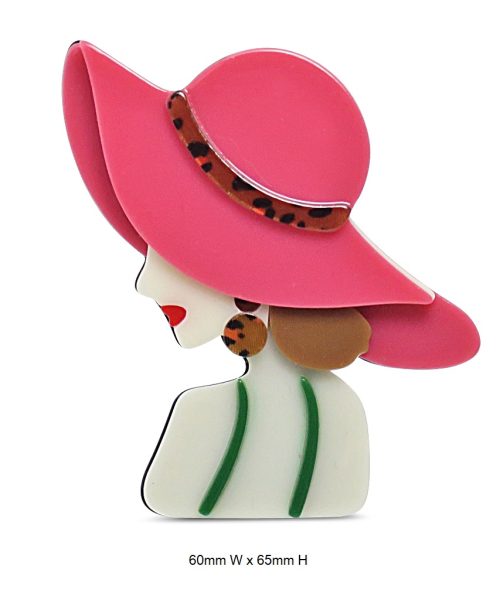 Pink Hat Lady Resin Brooch