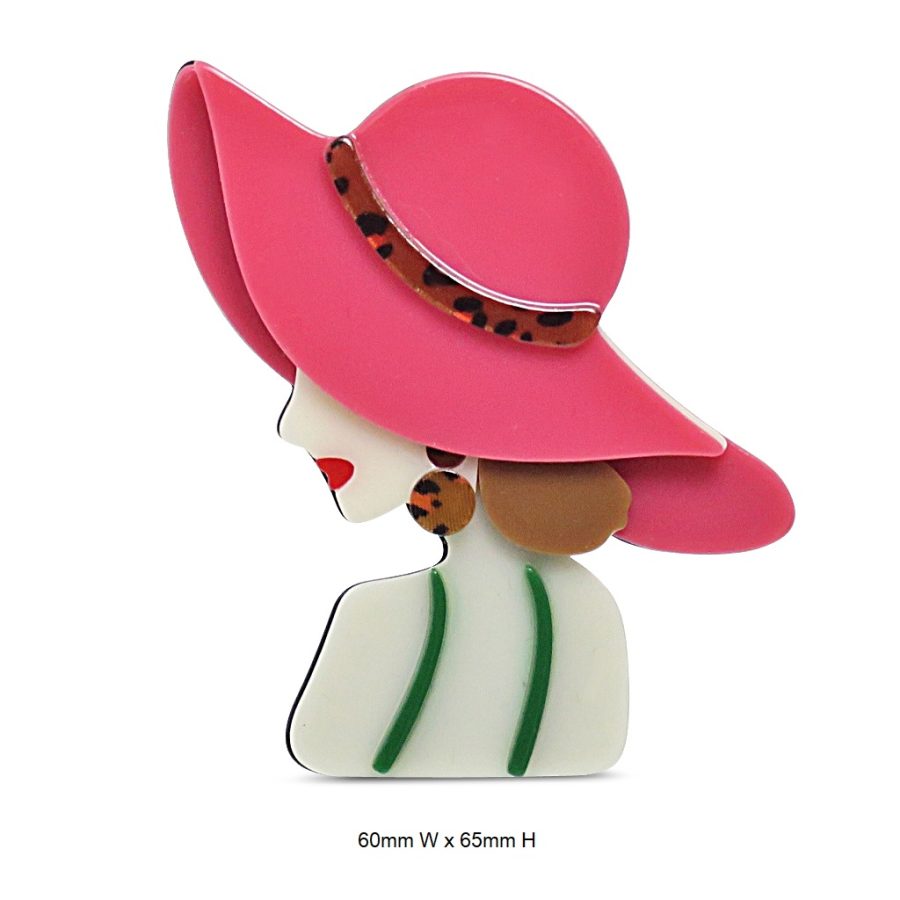 Pink Hat Lady Resin Brooch