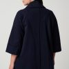 Elegant navy blue women's coat with wide sleeve cuffs and tailored design, perfect for fall and winter fashion. Stylish outerwear for women by Katyamaker.