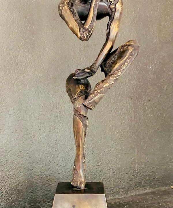 Elegant bronze sculpture of a figure in a contemplative pose, emphasizing artistry and craftsmanship, perfect for modern home decor or art collections focusing on human emotion and form.