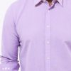 Lavender dress shirt for men with rolled-up sleeves, white buttons, and star embroidery detail, stylish casual business attire for men, elegant men's fashion by katyamaker.