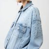 1. Pearled embellished denim jacket for women, stylish and trendy streetwear, perfect for casual outfits and fashion-forward looks.